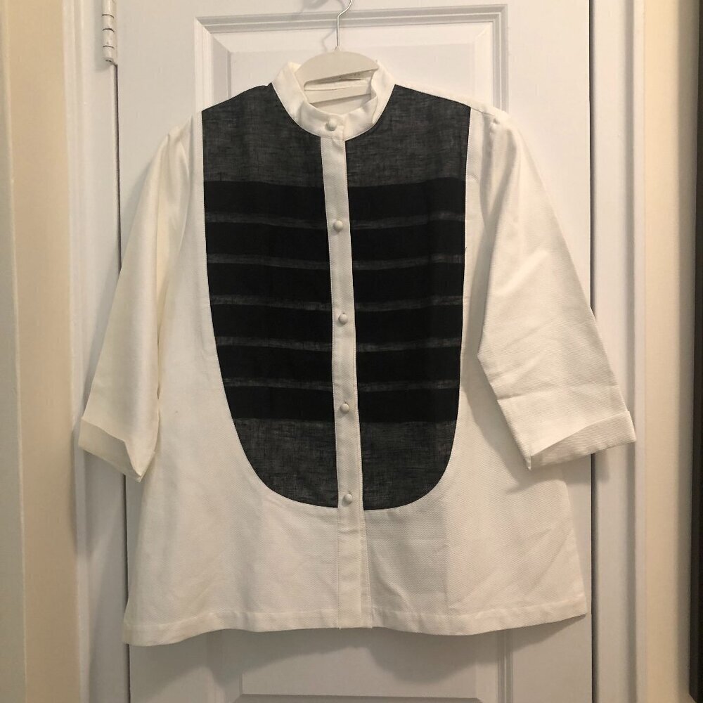 Lorain Croft Black and White Tuxedo 3/4 Sleeve Shirt Blouse S EUC